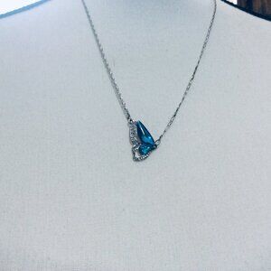 Delicate Blue Butterfly Silver Tone Pendent Necklace Approx: 10 in. Long